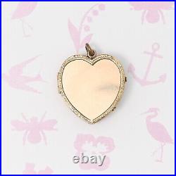 Antique Victorian HEART Hand Etched Yellow Gold Filled Puffy Heart Charm Locket