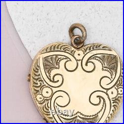 Antique Victorian HEART Hand Etched Yellow Gold Filled Puffy Heart Charm Locket
