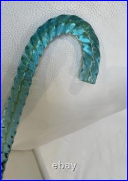 Antique Victorian Hand-Blown Glass Aqua Blue Swirl Parade Walking Cane 34 Read