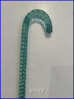 Antique Victorian Hand-Blown Glass Aqua Blue Swirl Parade Walking Cane 34 Read