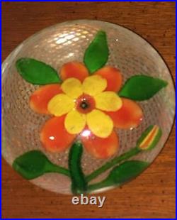 Antique Victorian Hand Blown Glass Orange Yellow Floral Flower Paperweight 3