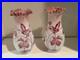 Antique Victorian Hand Blown Hand Painted Satin Glass Bristol Bird Mantle Vases