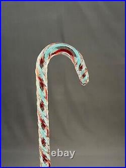 Antique Victorian Hand-Blown Red & Blue Glass 49 End of Day Parade Walking Cane