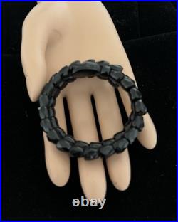 Antique Victorian Hand Carved Black Glass Coil Snake Bracelet