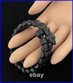 Antique Victorian Hand Carved Black Glass Coil Snake Bracelet
