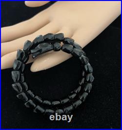 Antique Victorian Hand Carved Black Glass Coil Snake Bracelet