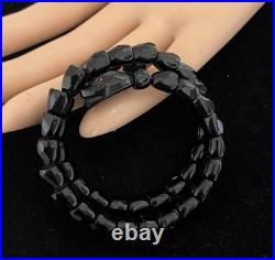 Antique Victorian Hand Carved Black Glass Coil Snake Bracelet