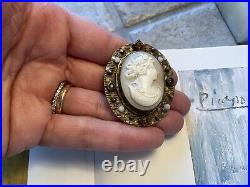 Antique Victorian Hand Carved Cameo Topaz & Opal Brooch Estate