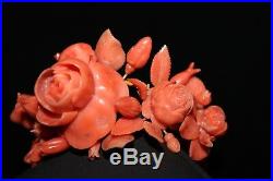 Antique Victorian Hand Carved Coral Roses Bracelet 18 K Gold 70.6 Grams