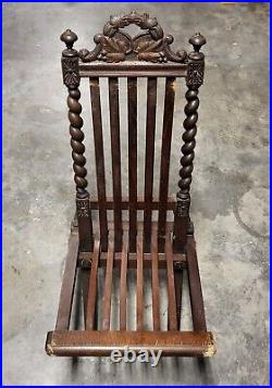 Antique Victorian Hand Carved Folding Chair / Deck Chair RARE HTF