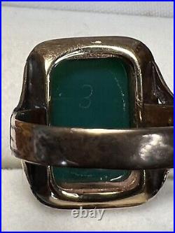 Antique Victorian Hand Carved Green Agate Cameo In 10k Rose Gold Etchings Sides