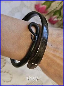 Antique Victorian Hand Carved Horn Snake Bangle Bracelet c1890/1920 RARE