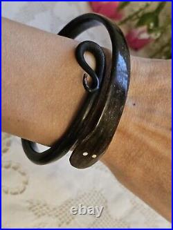 Antique Victorian Hand Carved Horn Snake Bangle Bracelet c1890/1920 RARE