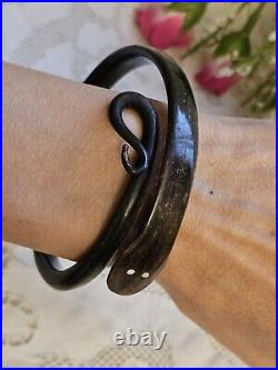 Antique Victorian Hand Carved Horn Snake Bangle Bracelet c1890/1920 RARE