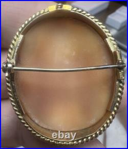 Antique Victorian Hand Carved Italian Shell Cameo Greek Goddess's & Owl 9ct Gold