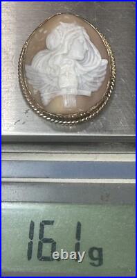 Antique Victorian Hand Carved Italian Shell Cameo Greek Goddess's & Owl 9ct Gold