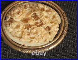 Antique Victorian Hand Carved Ivory Rose Flower Brooch Antique Victorian Hand Carved Ivory Rose Flower Brooch