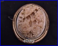 Antique Victorian Hand Carved Ivory Rose Flower Brooch