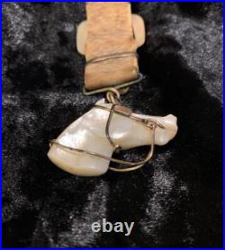 Antique Victorian Hand Carved Mother of Pearl Horse Head Pendant/ Watch Fob