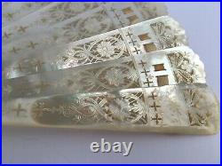 Antique Victorian Hand Carved / Pierced Mother Of Pearl Brise Fan