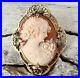 Antique Victorian Hand Carved Shell Cameo Lady Flowers Brooch 12k Signed Pin #24