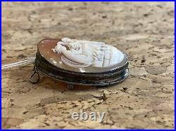 Antique Victorian Hand Carved Shell Cameo Pendant /Pin Depicting Venus & Cupid
