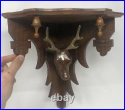 Antique Victorian Hand Carved Stag / Deer Walnut Corner Shelf Ornate 11.5