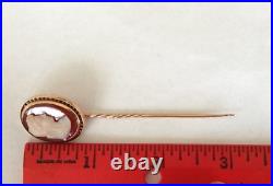 Antique Victorian Hand Carved Stone Cameo Stick Pin of Woman's Profile 14K