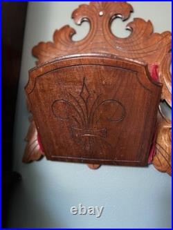 Antique Victorian Hand Carved Walnut Wall Pocket
