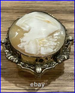 Antique Victorian Hand Carved Woman Cameo Shell Broach/Pendant Civil War Era