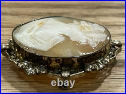 Antique Victorian Hand Carved Woman Cameo Shell Broach/Pendant Civil War Era