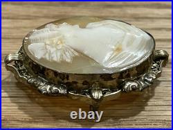 Antique Victorian Hand Carved Woman Cameo Shell Broach/Pendant Civil War Era