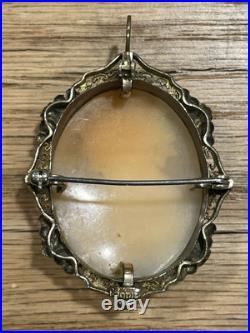 Antique Victorian Hand Carved Woman Cameo Shell Broach/Pendant Civil War Era