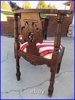 Antique Victorian Hand Carved Wood Chair Courting Seat Kissing bench tête-à-tête