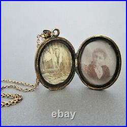 Antique Victorian Hand Chased Oval Locket Necklace, 9ct gold front & back