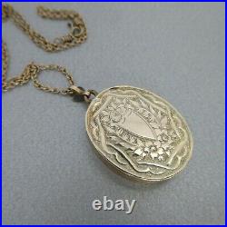 Antique Victorian Hand Chased Oval Locket Necklace, 9ct gold front & back