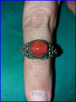 Antique Victorian Hand Crafted Silver Carnelian Ring