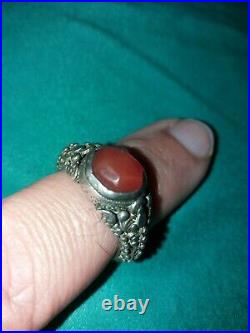 Antique Victorian Hand Crafted Silver Carnelian Ring