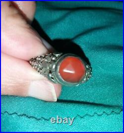 Antique Victorian Hand Crafted Silver Carnelian Ring