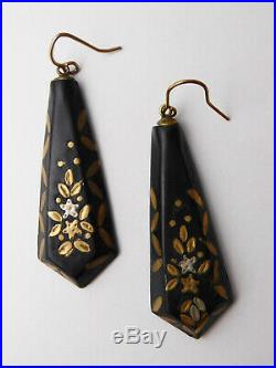 Antique Victorian Hand Cut 9ct Gold & Silver Pique Earrings