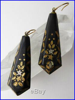Antique Victorian Hand Cut 9ct Gold & Silver Pique Earrings