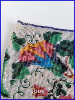 Antique Victorian Hand Embroidered Glass Microbead Silk Pictoral Village Purse