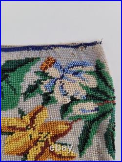 Antique Victorian Hand Embroidered Glass Microbead Silk Pictoral Village Purse