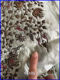 Antique Victorian Hand Embroidered Unused Dress Collar & Cuffs Metal Threads