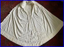 Antique Victorian Hand Embroidery Eyelet Lace PLEAT 7' Sweep Train Dress L or XL