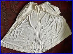 Antique Victorian Hand Embroidery Eyelet Lace PLEAT 7' Sweep Train Dress L or XL