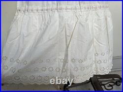 Antique Victorian Hand Embroidery Eyelet Tea Gown Sweep Prairie Dress Sz LARGE