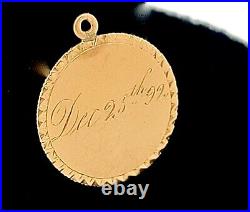 Antique Victorian Hand Engraved 10k Gold Love Token Pendant Charm, Christmas'92