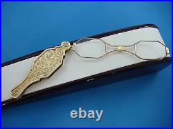 Antique Victorian Hand Engraved 14k Solid Gold Folding Lorgnette/opera Glasses