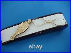 Antique Victorian Hand Engraved 14k Solid Gold Folding Lorgnette/opera Glasses